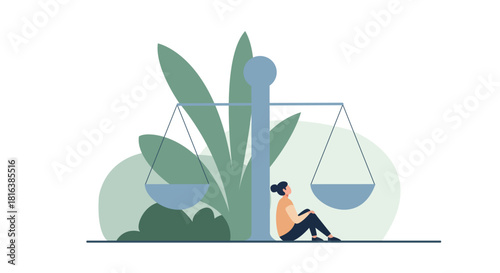 Flat Design Concept of Work-Life Balance and Well-being with Plants