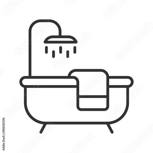 Bathtub icon in line design. bathtub, bath tub, shower bath, home bathroom, hygiene area on white background vector. bathtub editable stroke icon