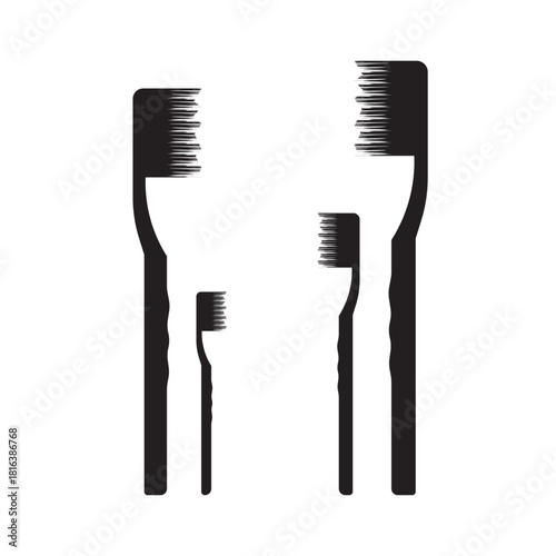 Teeth cleaning linear brush icon set. Professional dental care. Vector illustration on a white background