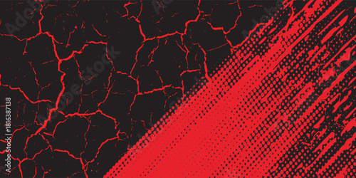 Dots halftone black and red color pattern gradient grunge texture background.