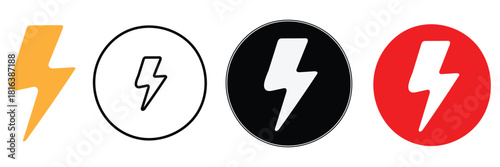 Four lightning bolt icons, different styles and colors, 