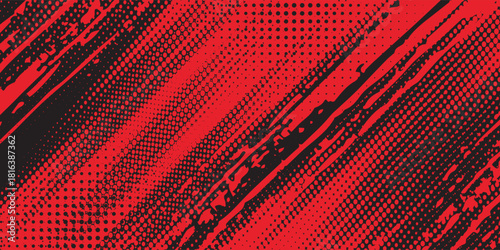 Dots halftone black and red color pattern gradient grunge texture background. abstract eps 10 illustration.
