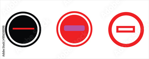 Set of minus sign icons in various styles, 