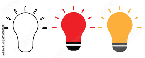 Three light bulbs showing different states and colors, 