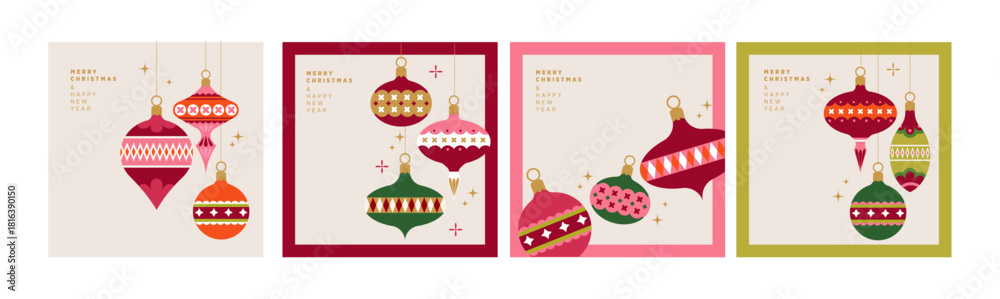 Naklejka premium Merry Christmas and Happy New Year greeting cards for business and personal use. Vector illustrations for greeting card, website banner, social media banner, marketing material.