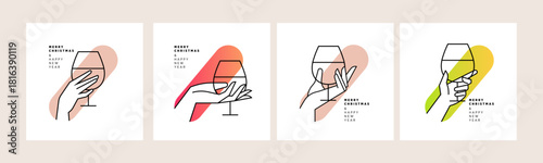 Merry Christmas and Happy New Year elegant greeting cards collection. Vector illustration for website banner, social media banner, greeting card, posters, covers, business and marketing material.