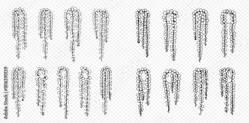 Illustration of icicles in various shapes and sizes, arranged in rows.