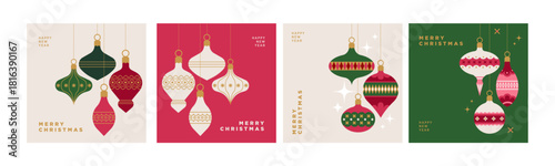 Merry Christmas and Happy New Year greeting cards for business and personal use. Vector illustrations for greeting card, website banner, social media banner, marketing material.