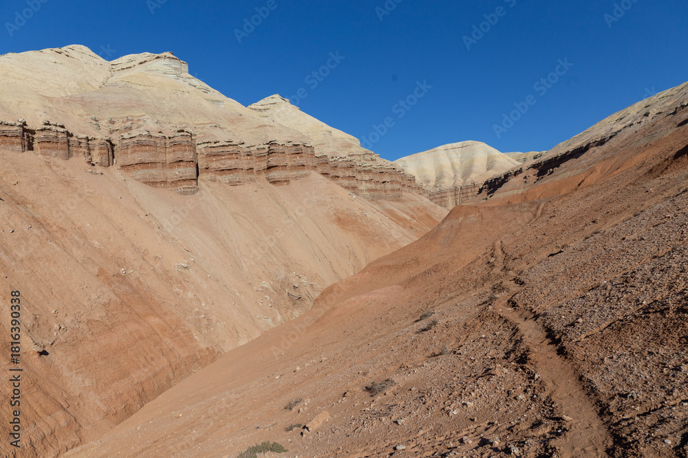 Fototapeta premium Aktau mountains in the Altyn-Emel (or Altyn Emel) national park. Zhetysu region, Kazakhstan.