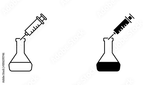 syringe injecting into conical flask icon vector