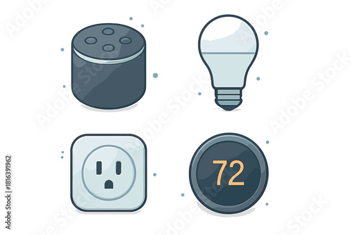 Essential smart home devices and automation technology icons for modern living and connectivity