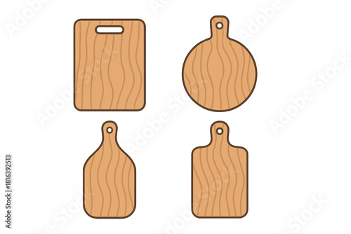 Four different wooden kitchen cutting boards with natural wood grain texture