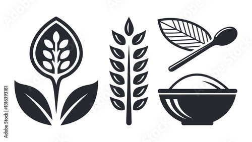 Elegant plant-based nutrition emblems, ideal for healthy food branding and organic product designs
