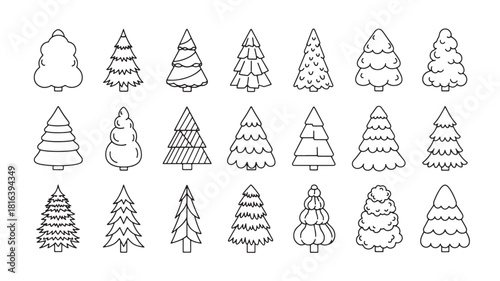 a collection of hand drawn christmas trees in various shapes and sizes perfect for winter designs on transparent background silhouette high quality