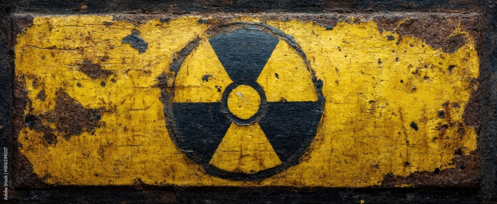 Fototapeta premium Rusty yellow sign with radiation symbol