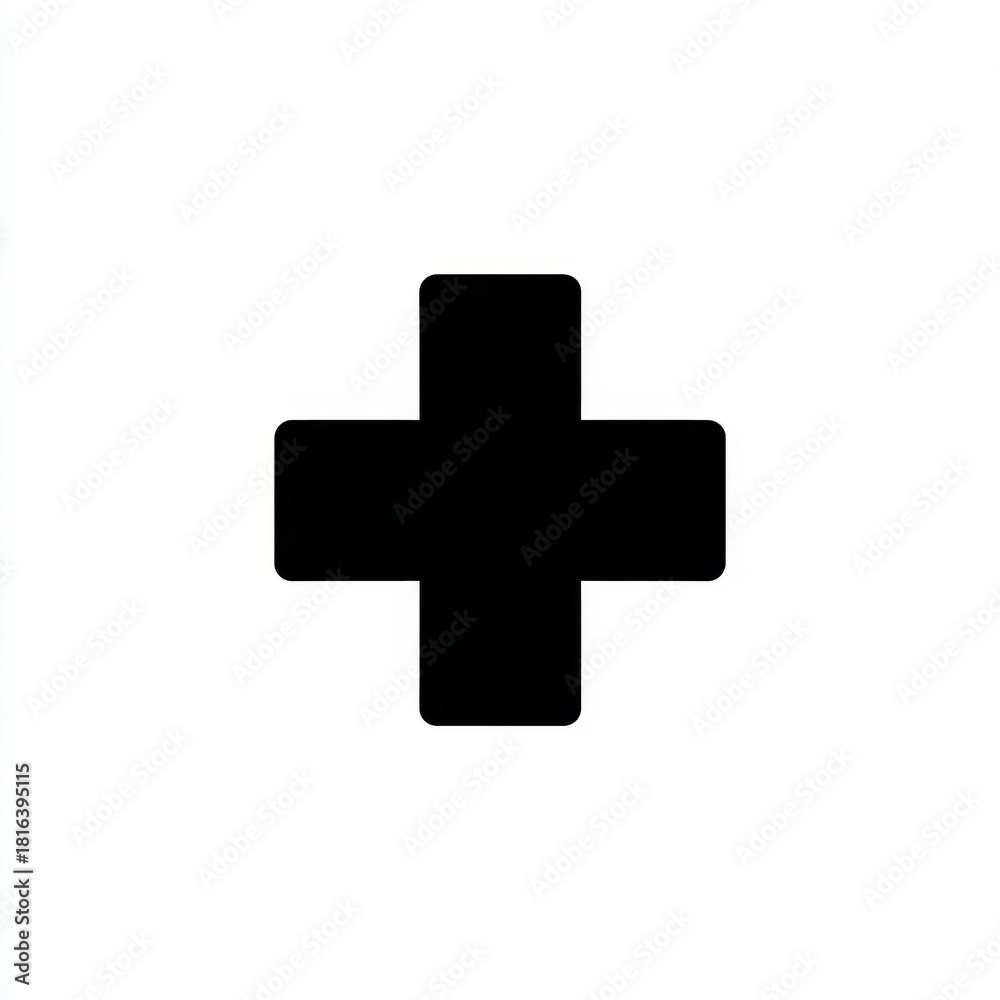 Fototapeta premium A simple black cross symbol centered on a stark white background creating a minimalist and graphic representation.