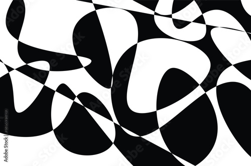 Abstract black and white shapes create a dynamic and modern pattern, ideal for backgrounds, textiles, or graphic designs, offering a bold and eyecatching visual element isolated on