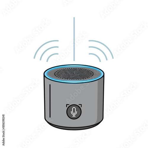 Smart speaker device illustration with voice recognition technology for modern home automation, wireless audio, and digital lifestyle applications