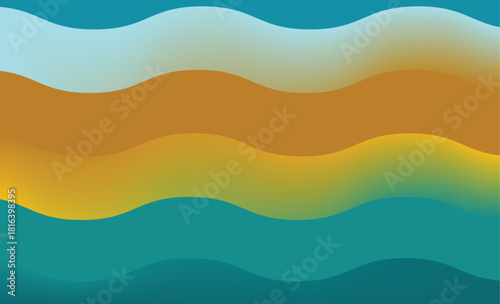 A captivating abstract background featuring fluid, undulating waves in a harmonious blend of teal, gold, and light blue hues, creating a visually stunning and dynamic composition