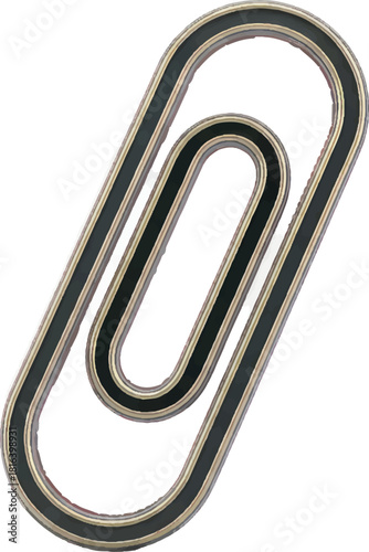Metallic office paperclip for organizing documents and papers.