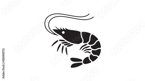 Shrimp silhouette vector illustration simple black glyph design isolated on white background for seafood menu or logo
