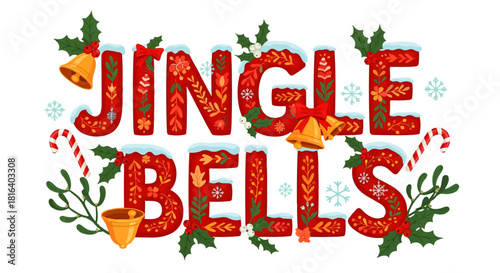 Holiday Jingle Bells Text with Snow Topping
