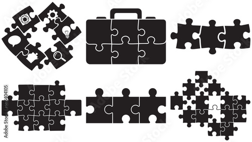 Interlocking portfolio puzzle pieces _ collaborative asset allocation and diversification icon for strategic investment integration