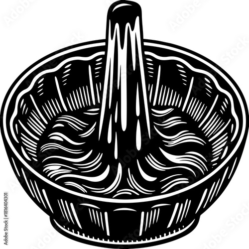 Black and white illustration of a bundt cake pan with a central tube