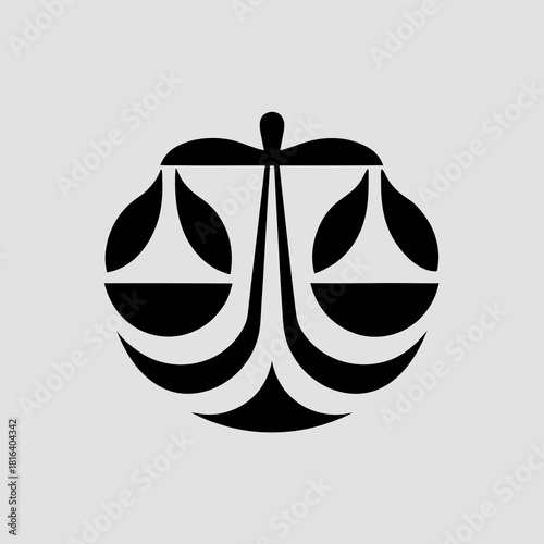 Abstract black scales of justice symbol on a light gray background