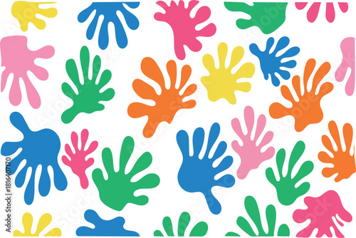 “Colorful Handprint Pattern Background – Vibrant Kids Hand Splash Design for School, Art Projects, Playroom Decor, Craft Materials, Children’s Activities, and Creative Graphic Resources”