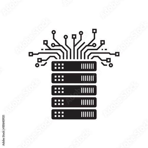 Silhouette of a server stack data center icon