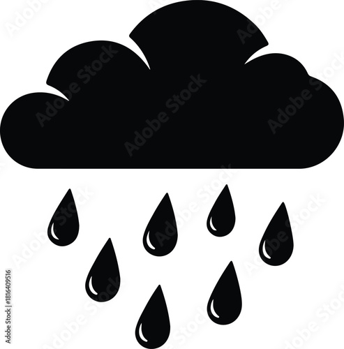 Illustration rain cloud with raindrops weather forecast silhouette vector