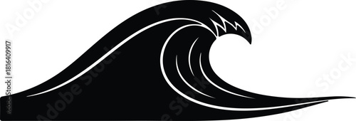 Illustration simple ocean wave curling monochrome design silhouette vector