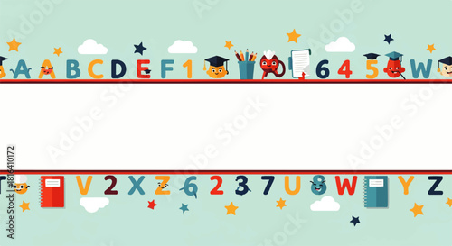 Educational Border with Letters, Numbers, and School Supplies