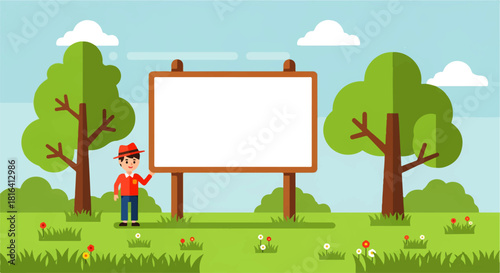 Cartoon Scene with Billboard and Character