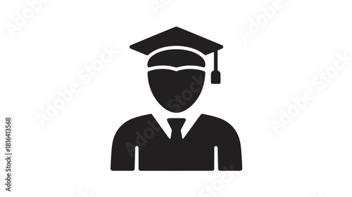Graduation cap icon silhouette of a student in academic regalia simple vector symbol for education and achievement isolated on white
