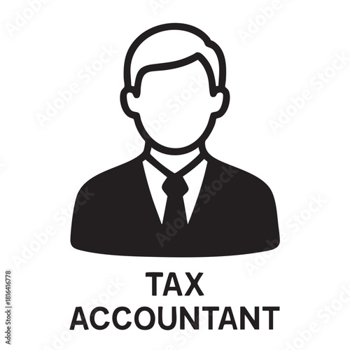 A simple black and white icon depicts a male figure wearing a suit and tie with the text tax accountant