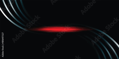 Futuristic abstract vector illustration of flowing blue and red lines creating a light wave motion design background