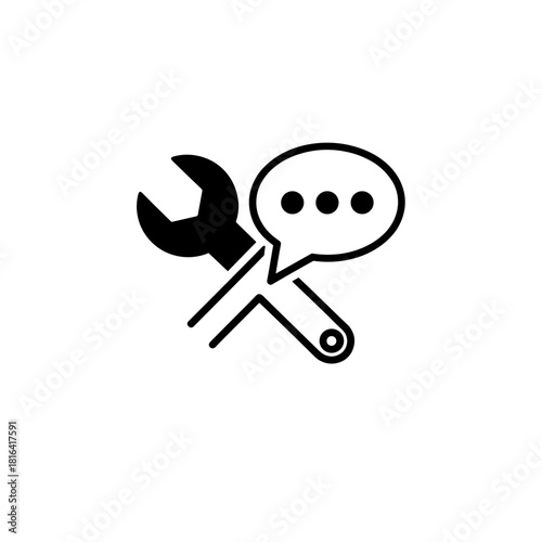 IT service request icon with wrench and speech bubble on transparent background