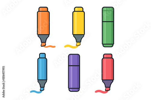 Collection of colored markers and highlighters for school and office supplies