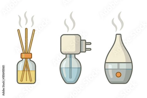 Various types of aroma diffusers and air fresheners releasing pleasant scents