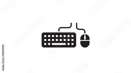 Keyboard and mouse icon simple flat vector glyph isolated on white background for user interface design