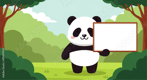 Panda Holding Sign in Forest Scene with Transparent Background