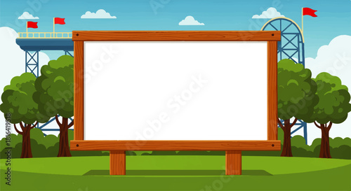 Cartoon Billboard Illustration with Amusement Park Background