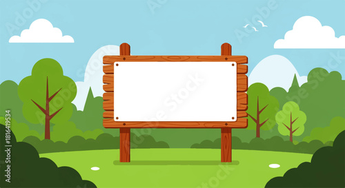 Blank Wooden Sign in Nature Landscape