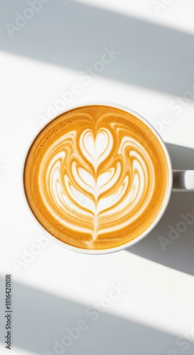Delicious latte with beautiful heart latte art, isolated on white background
