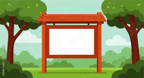 Cartoon Wooden Signboard with Nature Background