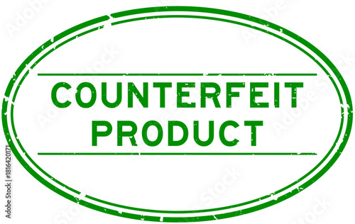 Grunge green counterfeit product word oval rubber seal stamp on white background