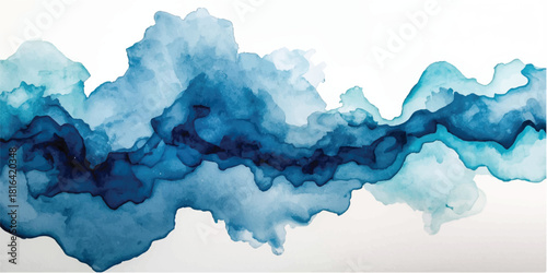 Abstract blue watercolor waves texture capturing the light summer sky and wispy clouds