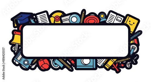 School Supplies Themed Frame with Transparent Background